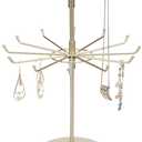 MyGift 2 Tier Brass Metal Jewelry Stand Rotating Necklace and Bracelet Organizer with 24 Hooks for storage, Multipurpose Accessory and Decorative Keychain Spinning Display Rack for women