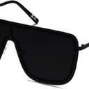 LYZOIT Rimless Oversized Square Sunglasses for Women Men Flat Top Shield Frameless Sun Glasses (Super Dark Black | Category 4 Lens)