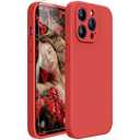 Miracase Designed for iPhone 14 Pro Max Phone Case with Screen Protector,[Upgraded Enhanced Camera Protection],Shockproof Liquid Silicone Case with Microfiber Lining,6.7 inch(Coral Red)