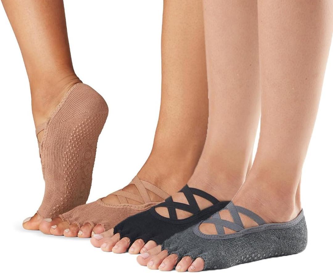 toesox Elle Half Toe Multi Pack  Grip Non-Slip Toe Socks for Pilates Barre Yoga (Small, Black, Charcoal & Nude) toesox Elle Half Toe Multi Pack  Grip Non-Slip Toe Socks for Pilates Barre Yoga (Small, Black, Charcoal & Nude)