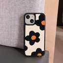 Creative Flower Case for iPhone 15 Cute Design,Embroidery Floral Case for iPhone 15 Kawaii Fluffy Back,Fashion Slim Girly Case Protective Cover for iPhone 15 6.1inch 2023(Orange Flower)