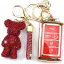 Cute Key Fob Cover with Rhinestone Bear Charm, TPU Smart Key Case for Women, Compatible with Jeep (5-Button)