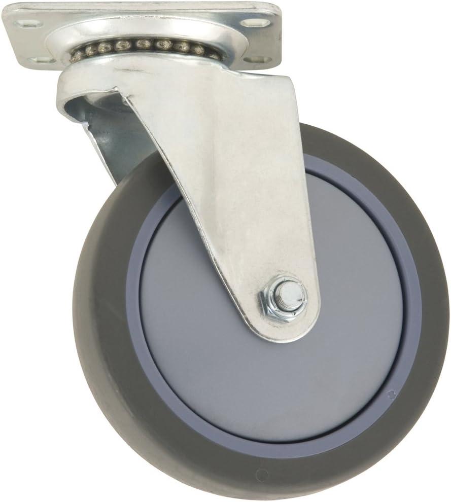 Waxman Casters TPR Rubber Caster Wheel Gray 5-Inch Swiveling Top Plate Non-Marking, Safe on Surfaces For Multi-Purpose Use