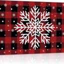 Christmas Snowflake Canvas Print Wall Art - Red and Black Checkered Buffalo Plaid - Wall Decor Modern Artwork Paintings Pictures for Living Room Stretched and Framed Ready to Hang - 16" x 24"