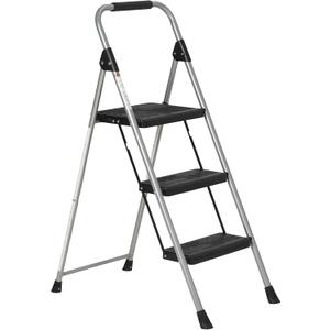 Amazon Basics Folding 3 Step Portable Ladder with Wide Anti-Slip Pedal, Black