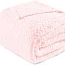 Exclusivo Mezcla Light Pink Fleece Queen Size Blanket for Bed, 90x90 Inches Soft Cozy Jacquard Flannel Blankets, Lightweight Fuzzy Plush Warm for All Seasons
