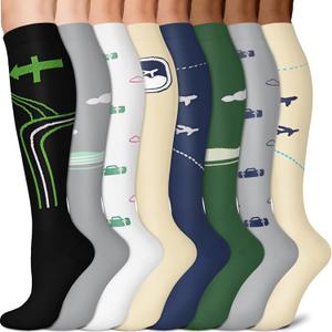 Sooverki Copper Compression Socks for Men & Women 8 Pack 15-20mmHg - Knee High Stockings Best Support for Running Athletic (Large-X-Large, 03 a - Assorted)
