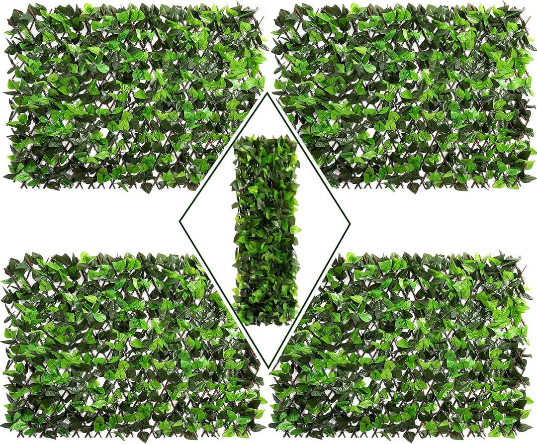 DOEWORKS Expandable Fence Privacy Screen for Balcony Patio Outdoor, 4PCS Faux Ivy Fencing Panel for Backdrop Garden Backyard Home Decorations