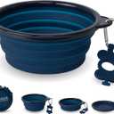 Bonza Collapsible Dog Bowls - Large 33 oz, Dog Travel Accessories, Silicone Portable Dogs Bowl & Water Dish with Reinforced Rim & Carabiner for Hiking, Camping, and Car Trips, Navy Blue