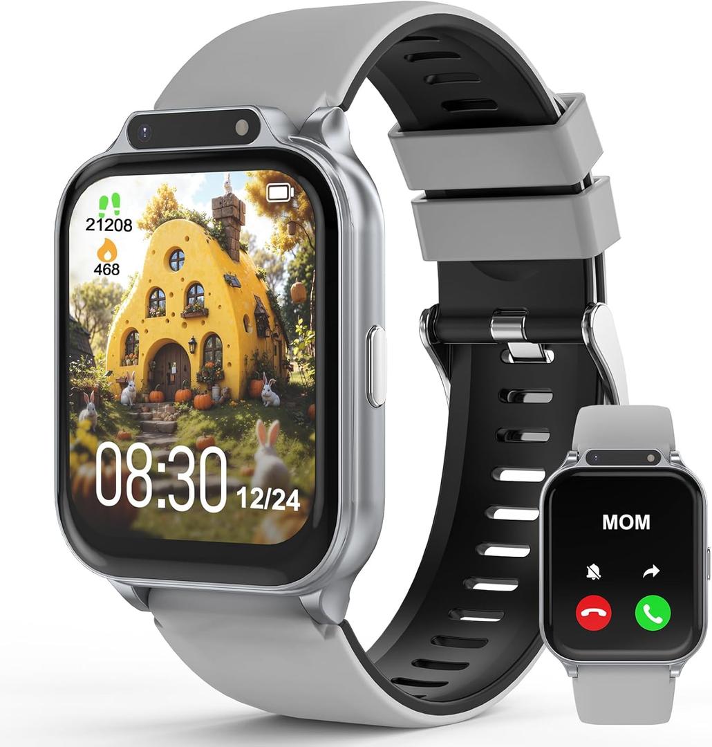 Smart Watch for Kids 1.85" with Fitness Tracker, Sleep Monitor, 22/100+ Sport Modes, DIY Dial, IP68 Waterproof, Step Counter, Heart Rate, Camera, with/Without APP, Gift for 3-12 Years Old Boys Girls (Silver)