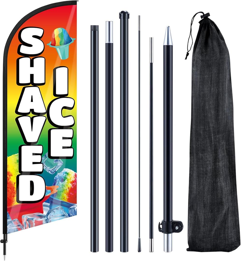 Shaved Ice Feather Flag 7 ft Advertising Swooper Flag Banner Signs with Pole and Ground Stake Stand for Store Business Outside