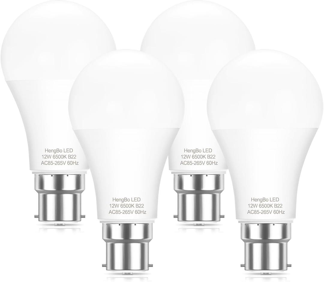 LED Bayonet Bulbs B22, 12W B22 LED Bulb Equivalent 100W Halogen B22 Bayonet Cap Bulb, 1200Lm, 6500K Daylight White 4-Pack
