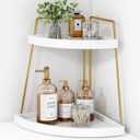 Forbena Corner Bathroom Counter Organizer, 2 Tier Bathroom Organizer Countertop, Small Bathroom Sink Top Trays Corner Shelf Stand for Makeup Vanity Perfume Skincare Decor Storage (White and Gold)