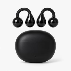 2 x Open-Ring Clip-On Wireless Earbuds, Open-Ear Pressure-Free Comfort, Lightweight & Secure, Glasses/Earrings Friendly, for Commute & Workouts (Black)