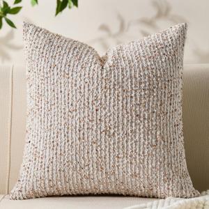 Allorry Decorative Couch Throw Pillow Covers 18x18 Beige Striped Soft Wool Pillow Covers Neutral Textured Boho Cushion Covers for Modern Farmhouse Sofa Bedroom Living Room Decor SY011-A18