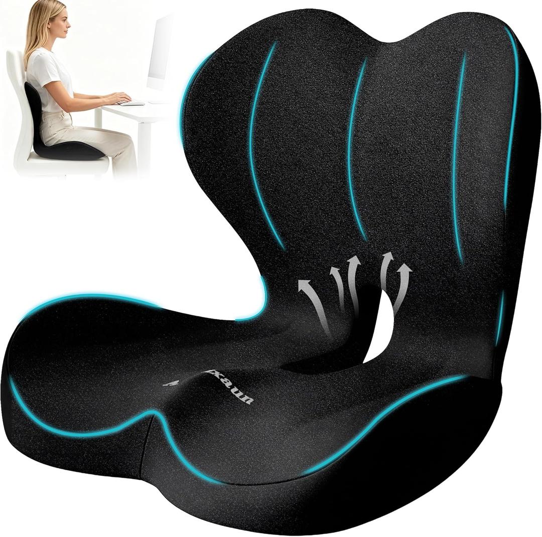 Amxixaun Lumbar Support Seat Cushion - Memory Foam Cushion for Office Chair, Car Seat, Airplane - Sciatica & Hip & Coccyx Pain Relief Desk Chair Cushion for Long Sitting Office Workers, Car Drivers
