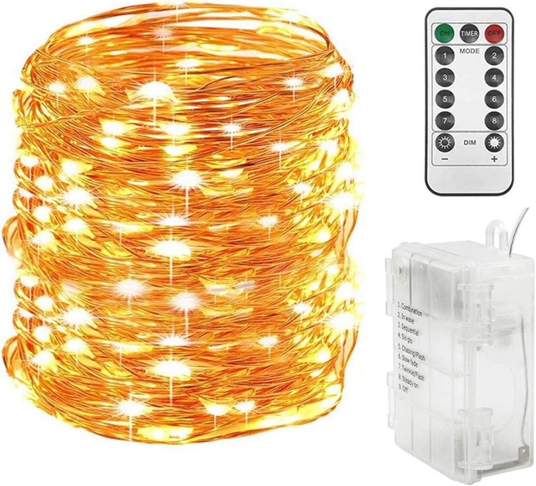 Twinkle Star 300LED 99FT Copper Wire String Lights Battery Operated 8 Modes Fairy Lights with Remote Waterproof Fairy String Lights for Outdoor Christmas Lights Wedding Party Decoration Warm White