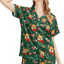 Womens Pajamas Set 2 Piece Satin Short Sleeved Pjs Button Notch Collar Loungewear Party Sleepwear Sets (Green, M)