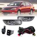 Fog Lights Assembly Driving Fog Lights Lamps Clear Lens Front Driving Lamps For Toyota Corolla 2003 2004 with H3 12V 35W Halogen Bulbs & Wiring Harness Kit 81220-02060 81210-02060