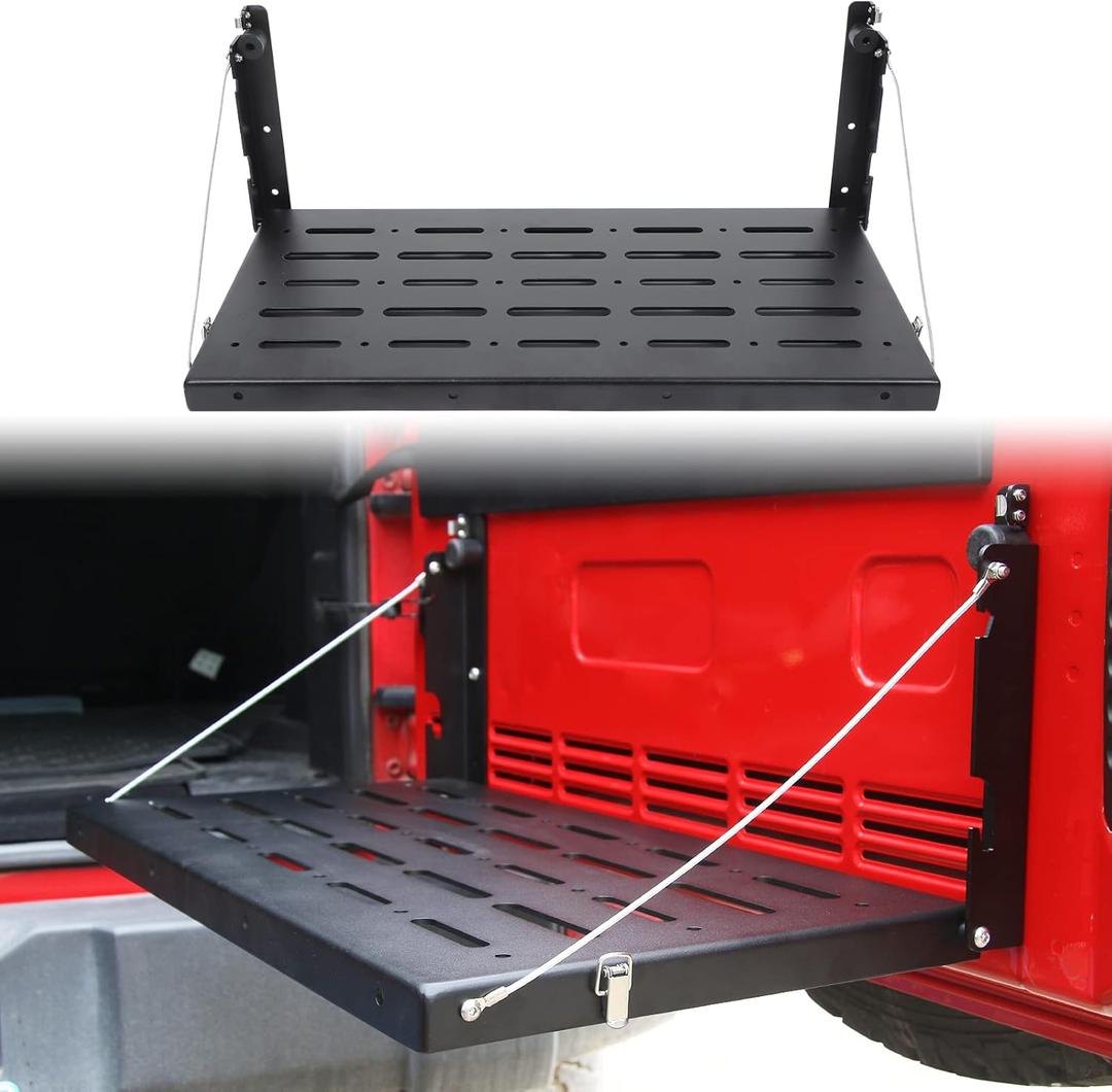 CheroCar for Jeep JK Tailgate Table Rear Foldable Cargo Shelf for Jeep Wrangler 2007-2018 JK JKU, Aluminum Alloy, Storage Rack Accessories, Black