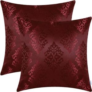 CaliTime Pack of 2 Throw Pillow Covers Cases for Couch Sofa Home Decoration Vintage Damask Shining & Dull Contrast 18 X 18 Inches Burgundy