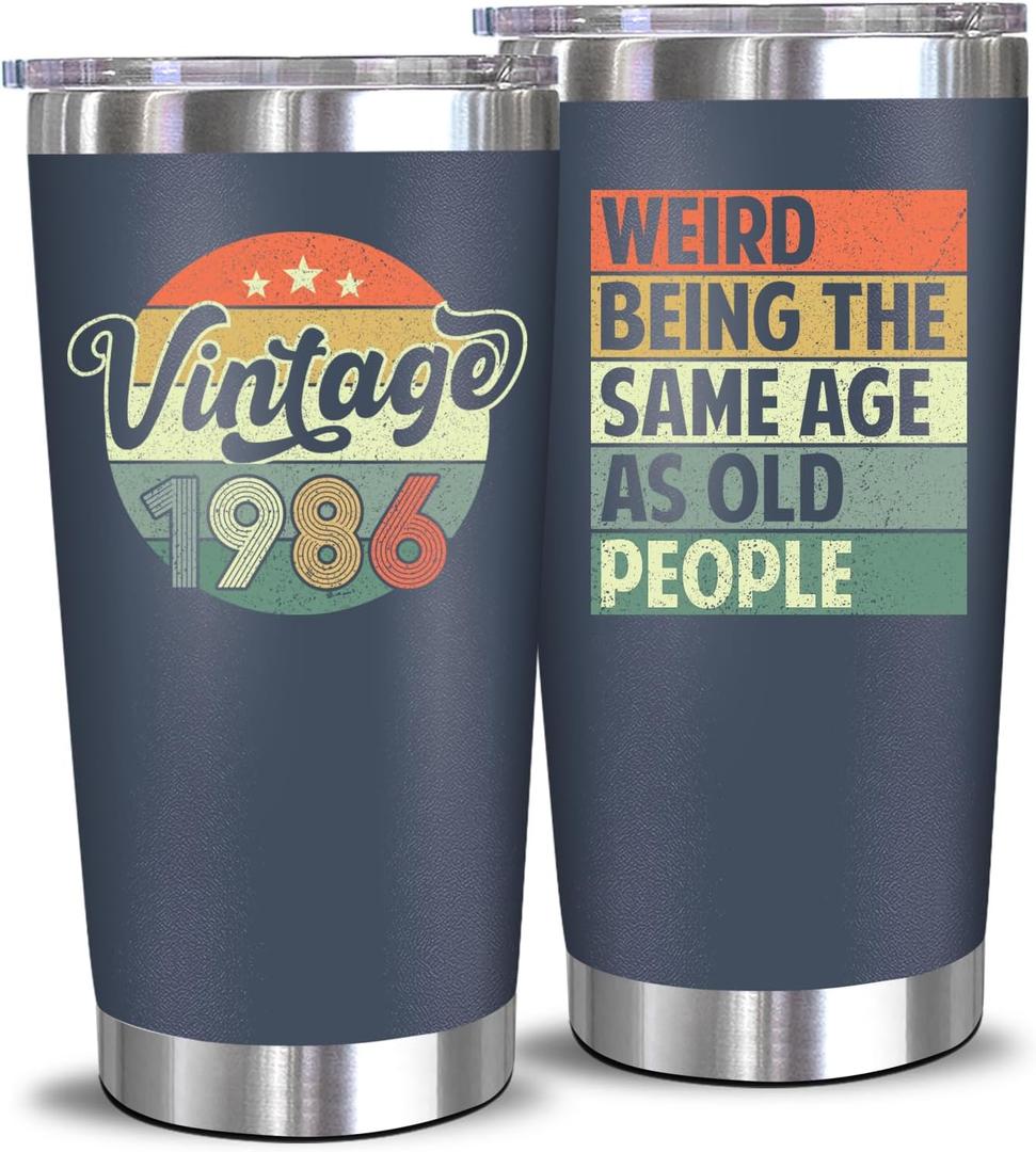NewEleven 40th Birthday Gift For Men Women - 1986 40th Birthday Decorations For Him, Her - Turning 40-40 Year Old Gifts For Man, Woman, Mom, Dad, Wife, Husband - 20 Oz Tumbler (Vintage 1986 Navy)