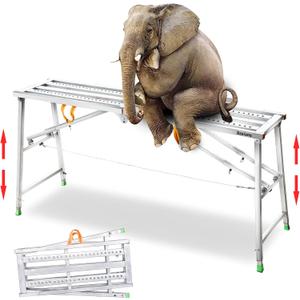 Daxiang Portable Scaffolding Platform 55(L) x15(W) x27-43(H)'' Work Platform Adjustable Height Steel 600 LBS Load Capacity Folding Step Ladder Drywall Painting Stool