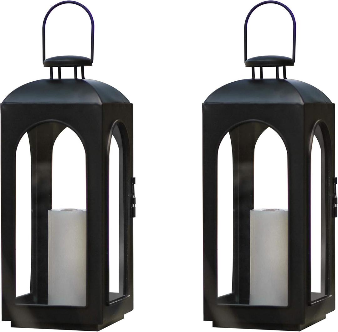 Set of 2 High Indoor Outdoor Decorative Clear Glass Candle Lanterns Light Hanging/Holder - No Candles Included (15.6)