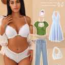 Deyllo Women's Front Closure Bras Lace Racerback Padded Push Up Bra Underwire Plunge (White)