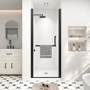 Frameless Pivot Shower Door 28"-30" Wx72 H,1/4"(6mm) Clear Nano Coated (SGCC) Tempered Glass,Reversible Swing Shower Door for Walk-in Shower,Modern Matte Black Finish