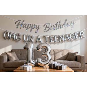 13th Teenager Birthday Party Decorations for Boys Girls, Silver OMG Ur A Teenager Balloon Birthday Banner Jumbo Number 13 Foil Balloons Supplies for 13 Years Old Sons Daughter( 13th Silver)