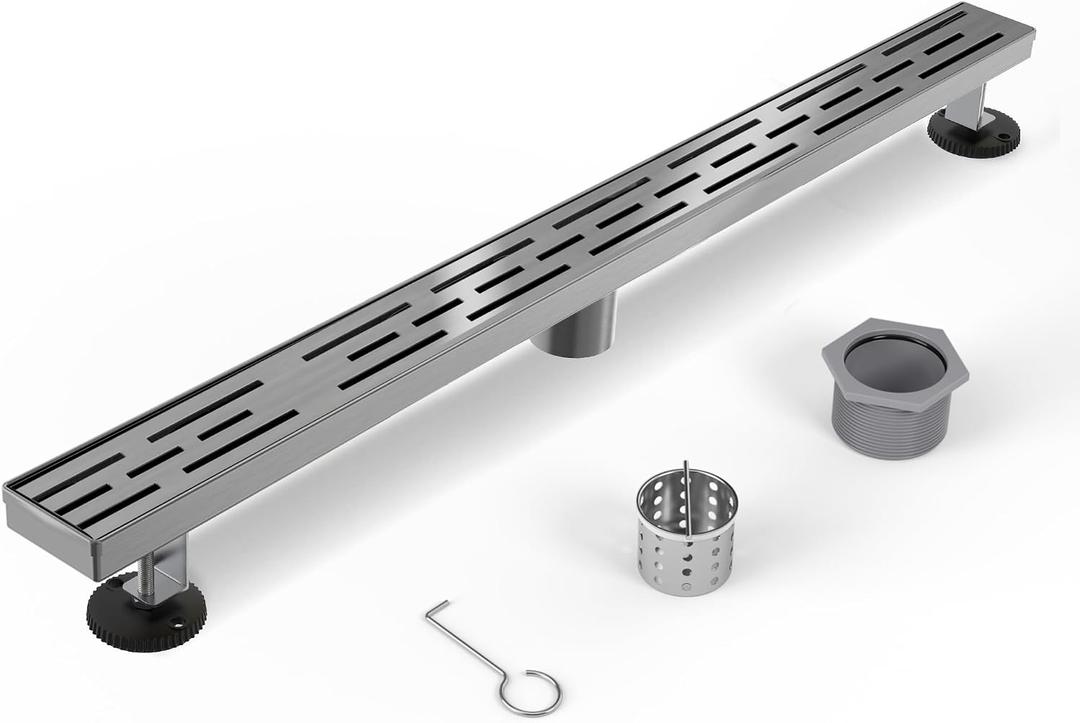 Brushed Nickel Linear Shower Drain 48 Inch, Modern Shower Floor Drain
304 Stainless Steel Shower Drain, Rectangular Shower Drain with Removable Grate, Hair Strainer, for Bathroom, Kitchen,Balcony