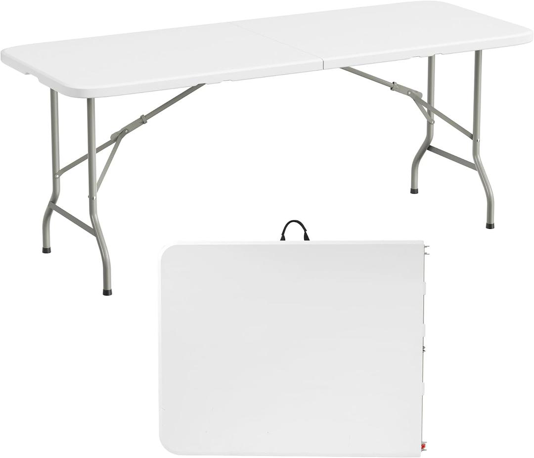 Elevon 6 Feet Heavy Duty Folding Table with Built in Handle & Steel Legs, Fold-in-Half Portable Table for Indoor Outdoor Use - Camping, Picnic, Party, Wedding, Dining, Utility Table