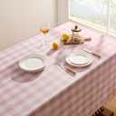 Softalker Pink Gingham Tablecloth Square, Outdoor Linen Cotton Checkered Table Cloth with Tassel, Heavy Duty Wrinkle Free Buffalo Plaid Table Cover for Kitchen Dining Home Party - 55 x 55 Inch