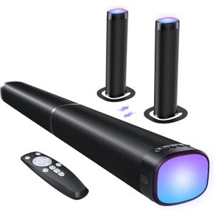 Sound Bar for Smart TV, 100W Sound Bar with 3 Dynamic RGB Lights,Bluetooth 5.3, ARC/Opt/AUX Connect, Dynamic Volume 3 Equalizer Modes,2 in 1 Detachable Soundbar for TV/PC/Gaming/Projectors