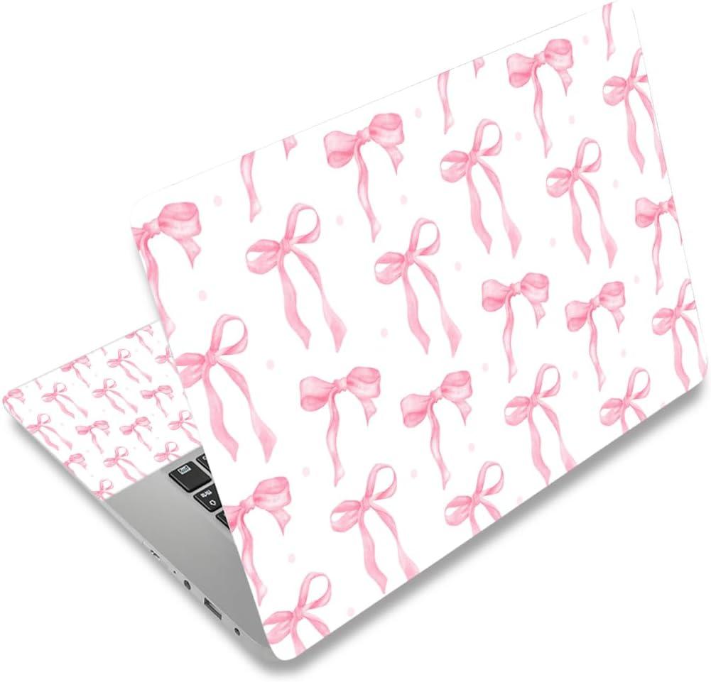 Pink Bow White 12 12.1 13 13.3 14 15 15.4 15.6 in Skin Laptop Sticker Decal, Netbook Skins for Notebook PC, Universal Vinyl Laptop Decor Cover for Women Girls, Waterproof Art Protector
