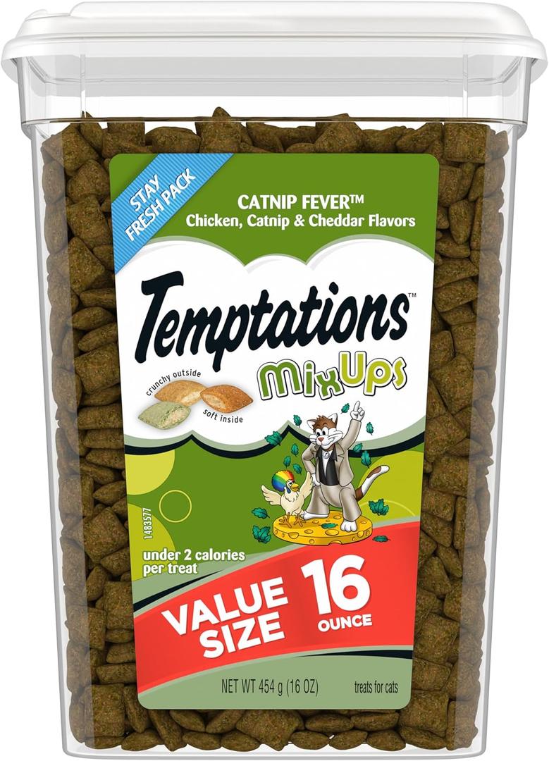 Temptations MixUps Catnip Fever Flavor Crunchy and Soft Cat Treats, 16 oz. Tub (1 Pound (Pack of 1))