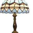 Tiffany Table Lamp, 12-inch Mediterranean Blue Style, Stained Glass Lamp for Living Room, Dining Room, Bedroom, Study Room, Office