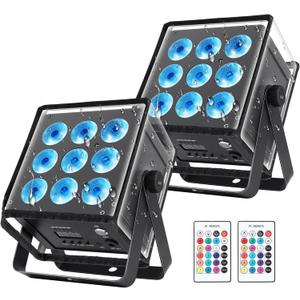 Rechargeable Stage Par Lights with Waterproof Pouch - 54W RGBWA+UV 6IN1 Battery Powered Par Can Lighting with Sound Activated & Remote DMX512 Wireless Uplights for Events Band Weddings (2PCS)