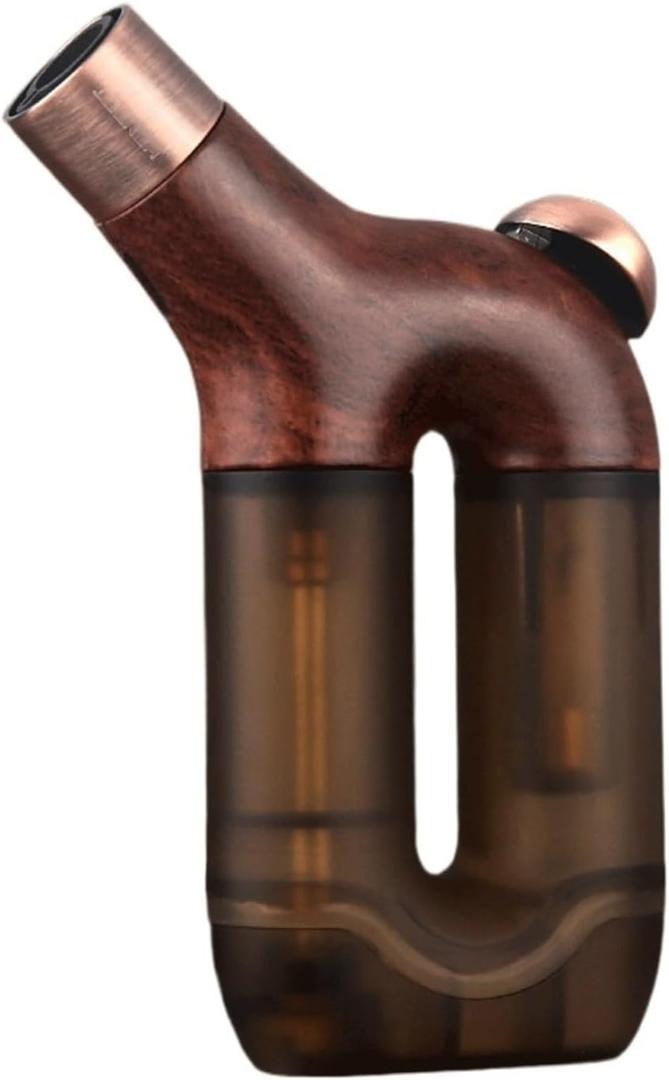 Single Jet Metal Torch Flame Butane Lighter, Torch Adjustable Gas Windproof Lighter, Great Indoor and Outdoor Men's Gift (Gas Not Included)(Brown)