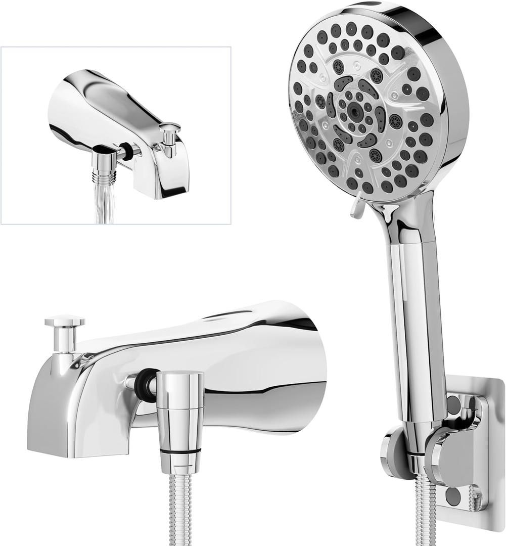 All Metal Tub Faucet with Sprayer, 10 Settings Hand held Shower, Bathtub Faucet with Sprayer Chrome