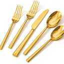 KINGSTONE Gold Silverware Set, 40-Piece Forged Flatware Set Cutlery Set Premium Stainless Steel, Service for 8, for Kitchen, Home, Wedding, Party, Mirror Polished Dishwasher Safe