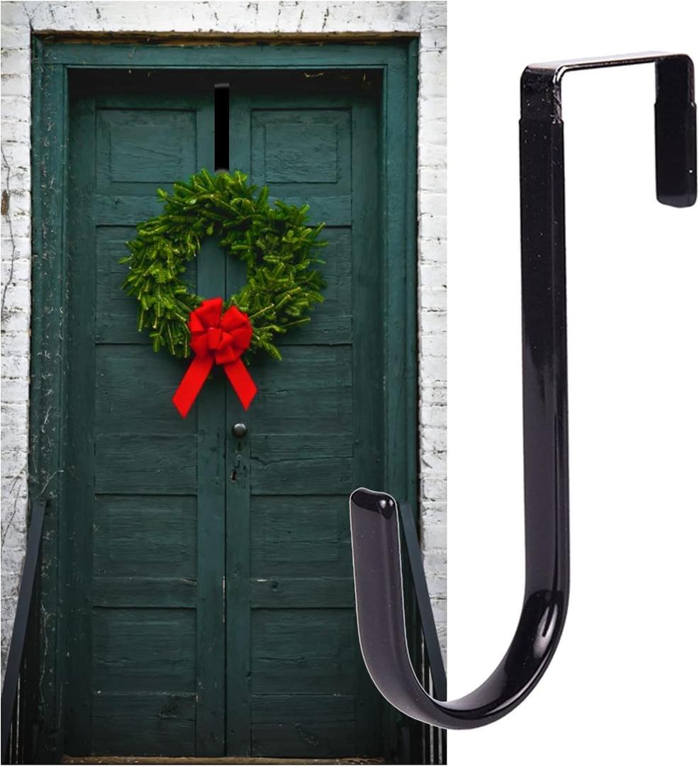 Black Wreath Hanger - Strong Bearing Fall Wreath Christmas Halloween Decorations Carbon Steel Wreath Door Hook 5" Height Wreath Hangers, Home Dcor Accents