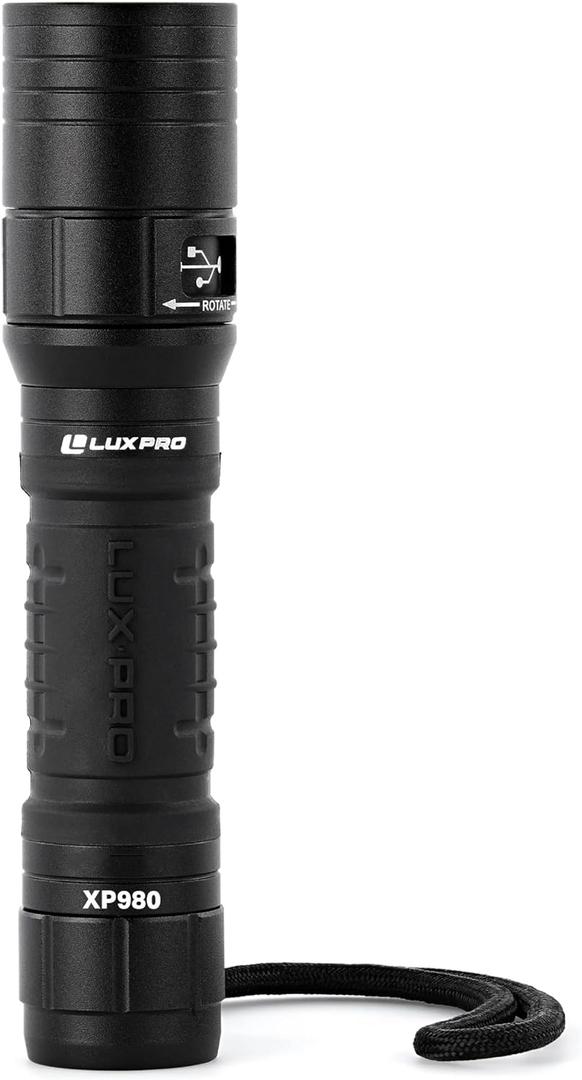 LUXPRO XP980 Pro Series Rechargeable Utility LED Flashlight - 760 Lumens - Bright Flashlight with 24.5-Hour Run time & Ergonomic Handle LUXPRO XP980 Pro Series Rechargeable Utility LED Flashlight - 760 Lumens - Bright Flashlight with 24.5-Hour Run time & Ergonomic Handle