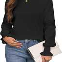 Women Crew Neck Lace Eyelet Ruffle Short Sleeve Loose Fit T Shirt Tops L