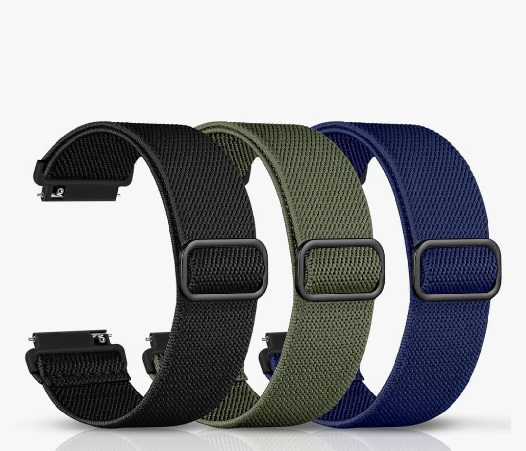 DaQin 3 Pack Nylon Watch Bands Compatible with  22mm Quick Release Watch Band, Adjustable Soft Stretchy Solo Loop Strap Elastic Braided Relacement Wristband for Men Women