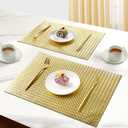 Double-Sided Reversible Placemats Set of 4, Heat Stain Non-Slip Waterproof Oil-Proof Washable Wipeable Woven Table Mats Outdoor Indoor for Dining Patio Table Kitchen Decor (Gold)