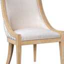 Martha Stewart Farmhouse Dining Chair, Recessed Armchair for Bedrooms, Nailhead Trim, Solid Wood Legs, Upholstered Reading Accent Chairs for Living Room, Kitchen Side Chair, Elmcrest Beige Stripe