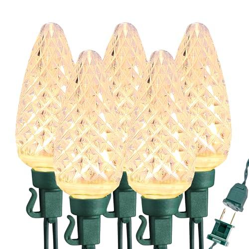 Brizled C9 Christmas Lights, 16ft 25 LED Faceted C9 Warm White Christmas Lights, Connectable Indoor Outdoor Xmas String Light, 120V UL Certified for Tree, Yard, Garden, Porch, Party & Holiday Decor