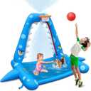 JOSEN Sprinkler for Kids Outdoor Play, Giant Inflatable Shark Water Toys Splash Pad with Basketball Hoop, Fun Sprinkler Summer Outdoor Game for 3-8 Years Old Children Boys Girls Gift